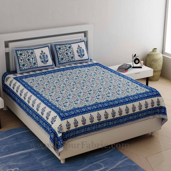 Ethnic Blue Double Bedsheet Jaal Print