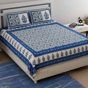 Ethnic Blue Double Bedsheet Jaal Print
