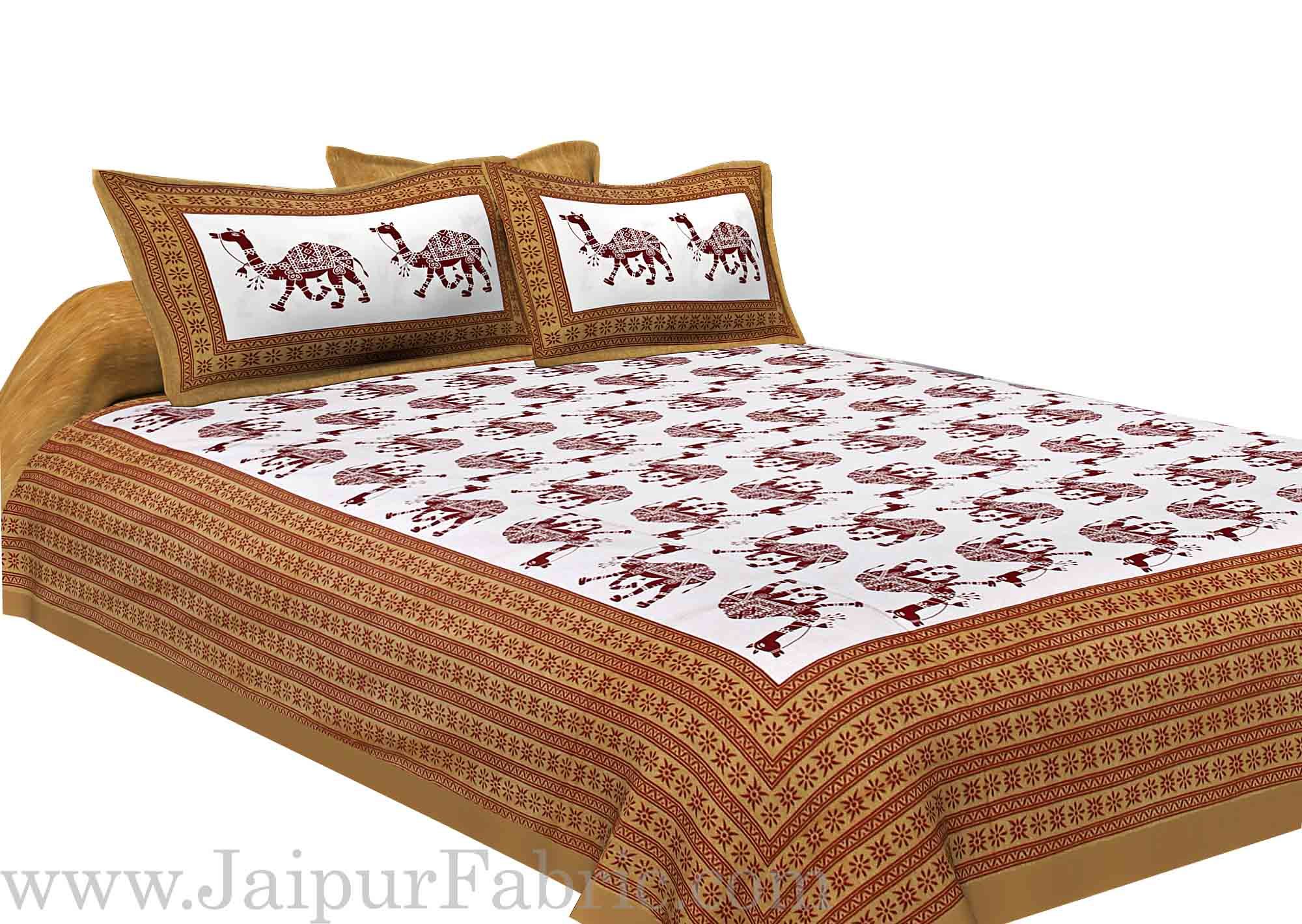 Brown Camel Print Cotton Double Bed Sheet