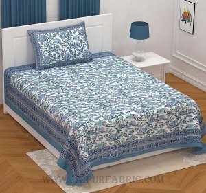 Fantastic Flowers Blue Single Bedsheet