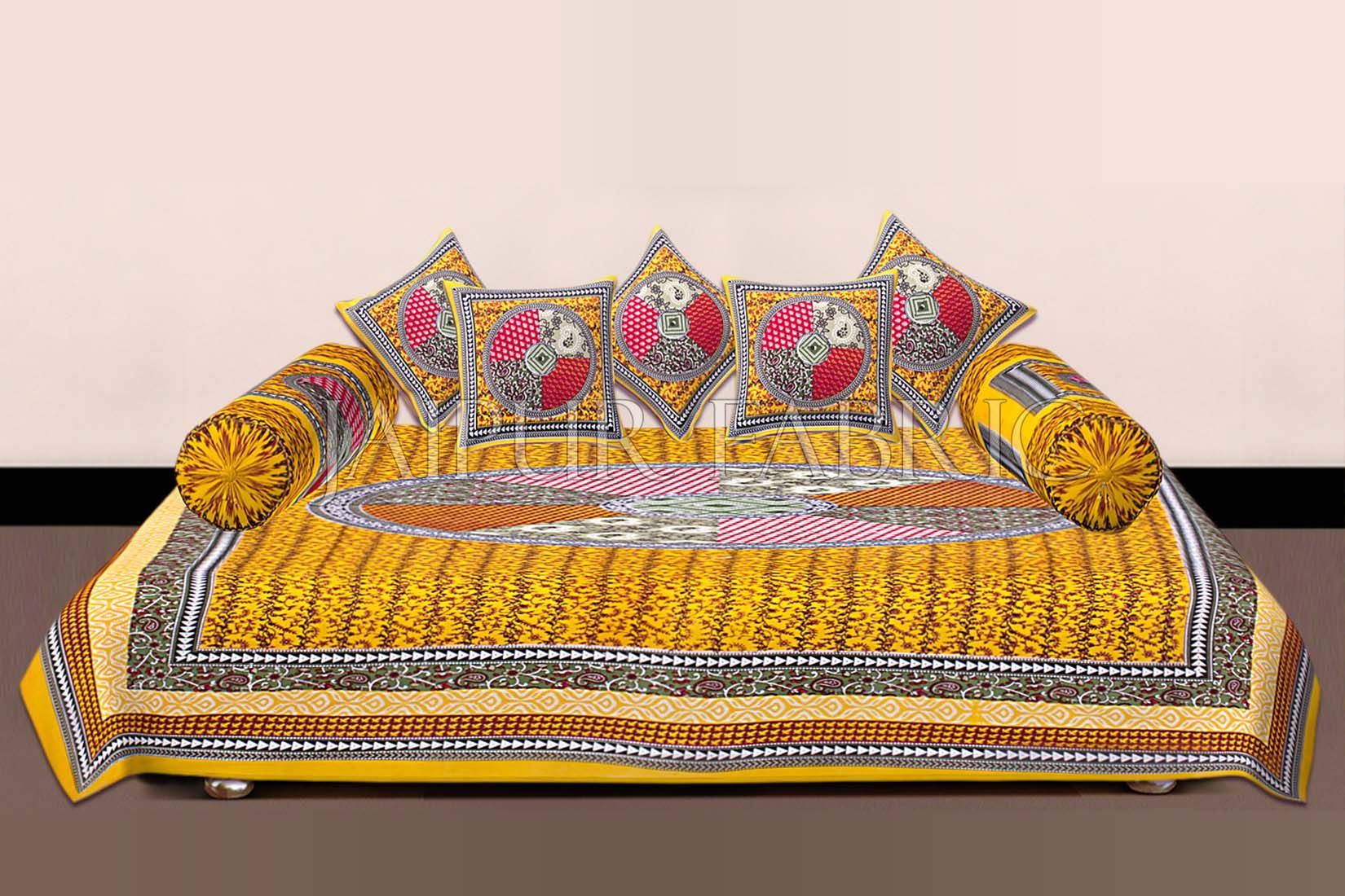 Yellow Jaipuri Tropical Print Cotton Diwan Set