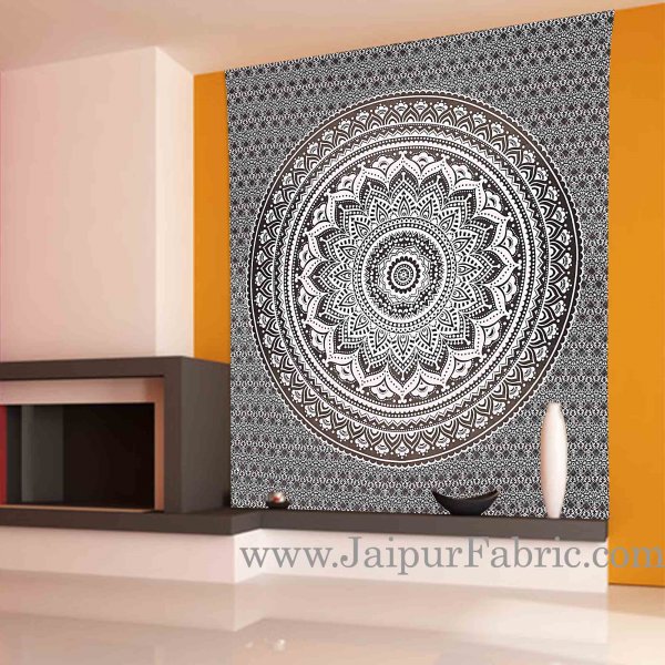 Ash Black Tapestry with broad Mandala design wall hanging and beach throw