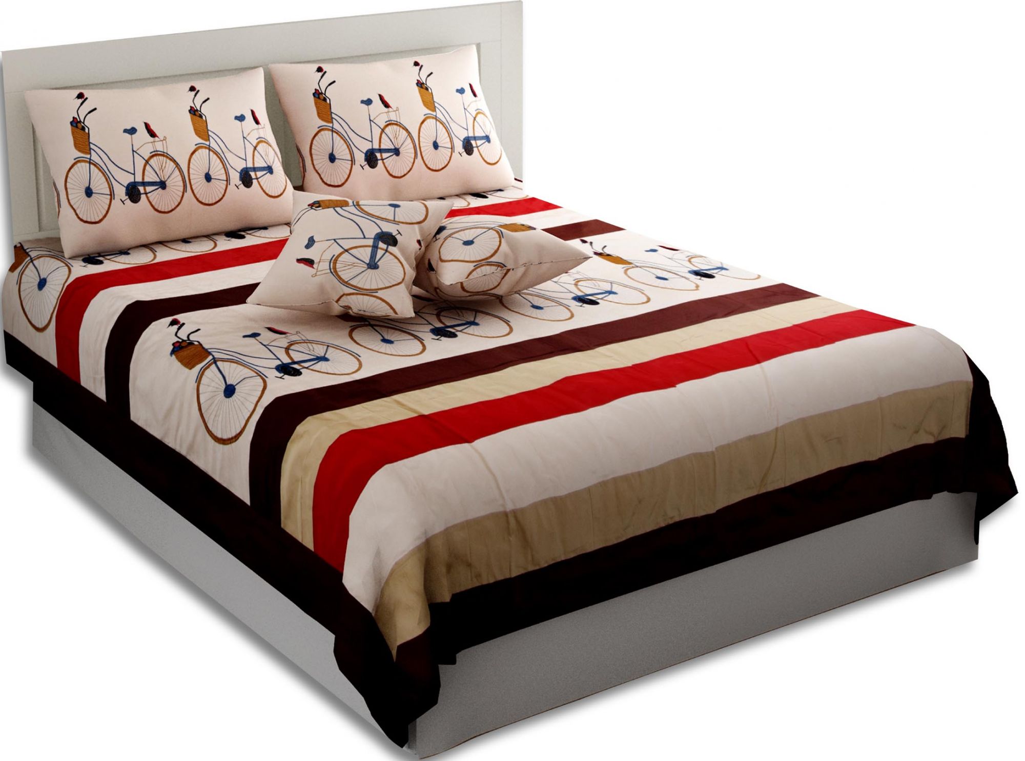 Elegant Thread-work Cycle Silk Double Bed Cover