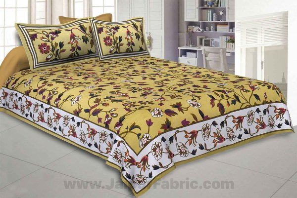 Spring Blossoms Yellow Double Bedsheet