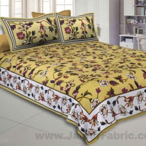Spring Blossoms Yellow Double Bedsheet