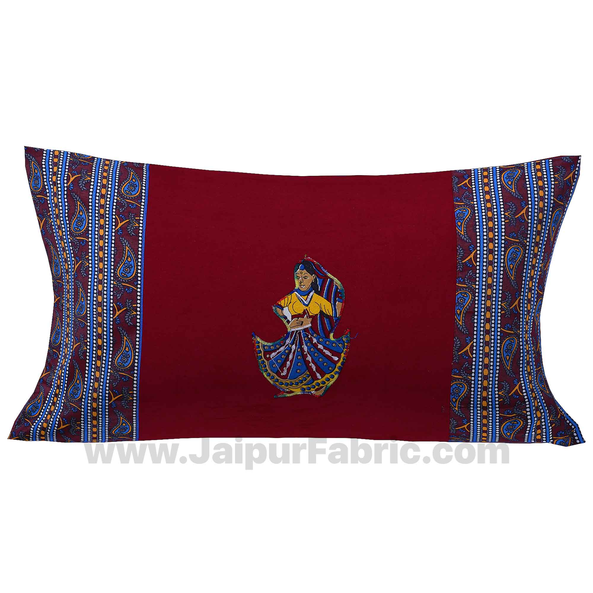 Applique Maroon Rajasthani Dance Jaipuri  Hand Made Embroidery Patch Work Single Bedsheet