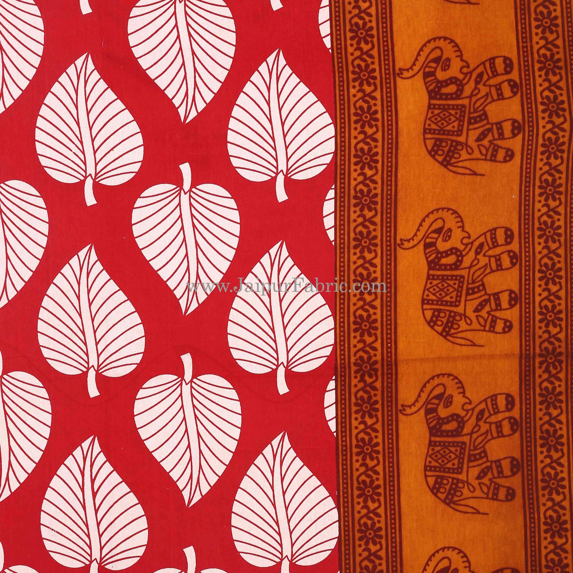 Brown Border With  Red Base Paan Pattern Cotton Double Bed Sheet