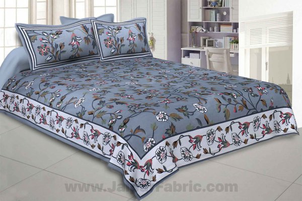Spring Blossoms Grey Double Bedsheet
