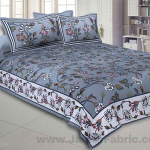 Spring Blossoms Grey Double Bedsheet