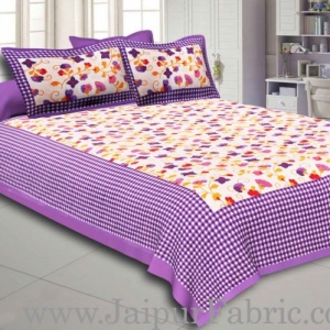 Purple Border jaipuri design floral print Cotton Double Bedsheet with Pillow Cover