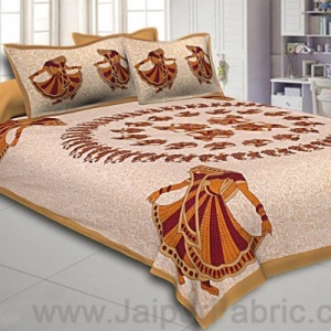 Double Bedsheet Brown Rajasthani Gujri Dance Cotton