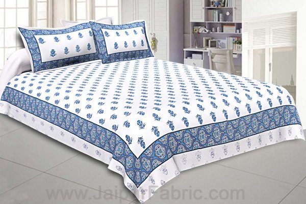 Double Bedsheet  Light Blue Small Booti Print