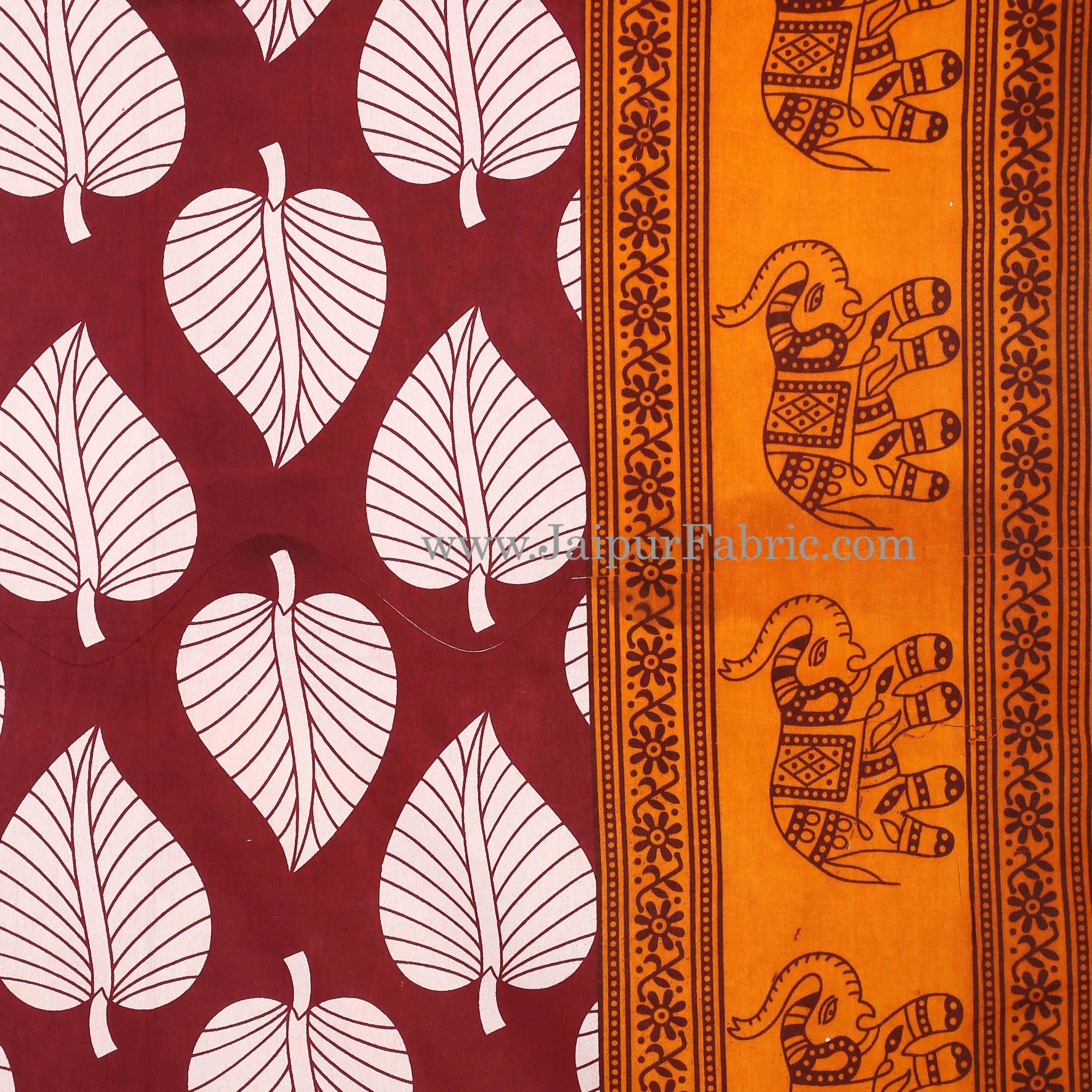 Yellow  Border With  Maroon  Paan Pattern Cotton Double Bed Sheet