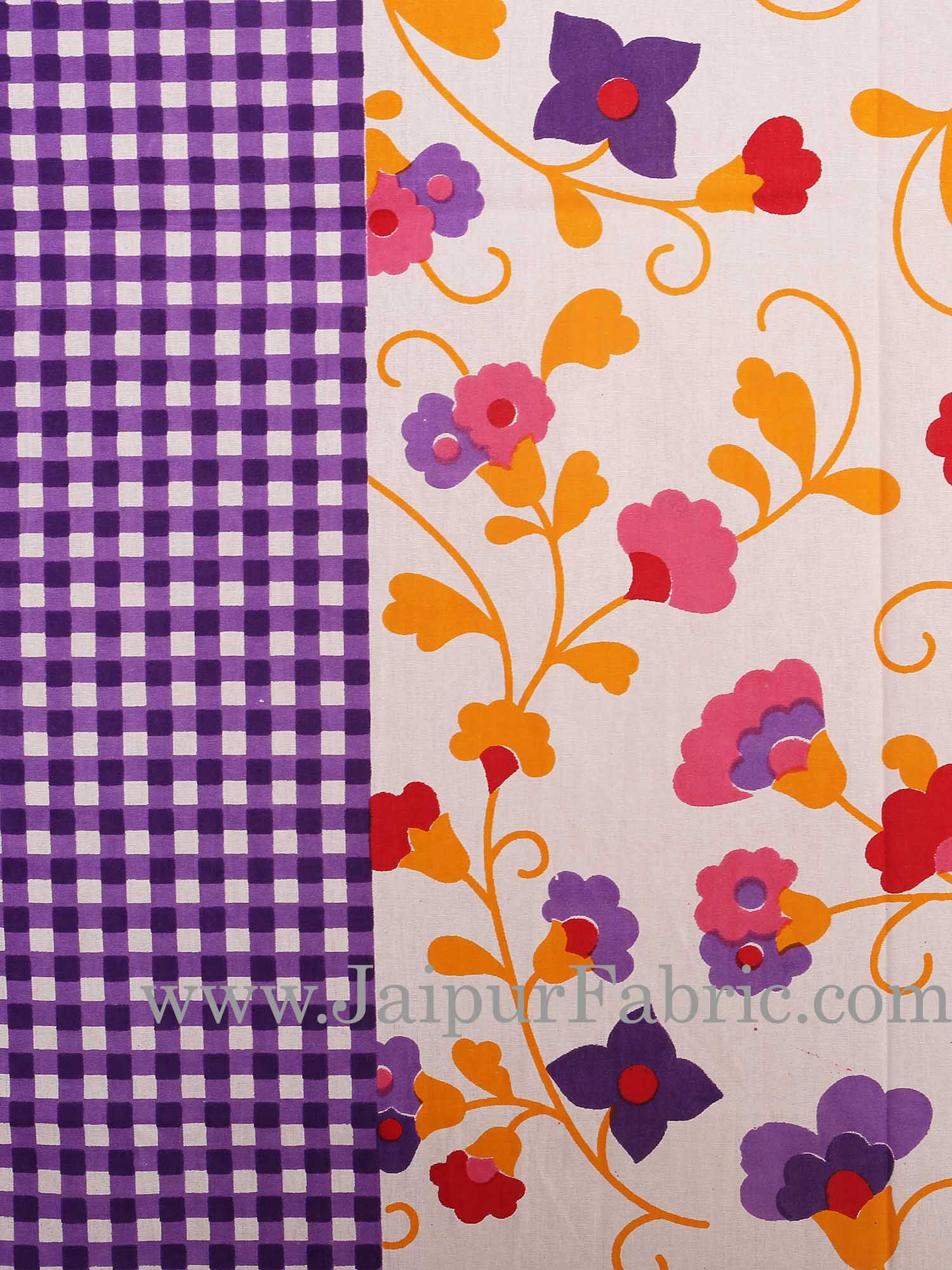 Purple Border jaipuri design floral print Cotton Double Bedsheet with Pillow Cover
