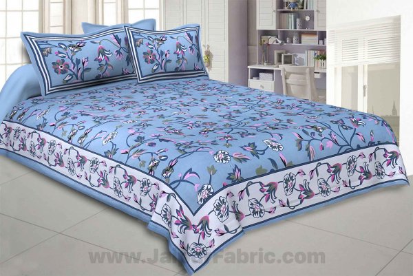 Spring Blossoms Blue Double Bedsheet