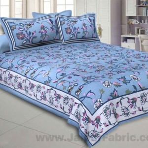 Spring Blossoms Blue Double Bedsheet