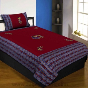 Applique Maroon Chang Dance Jaipuri  Hand Made Embroidery Patch Work Single Bedsheet