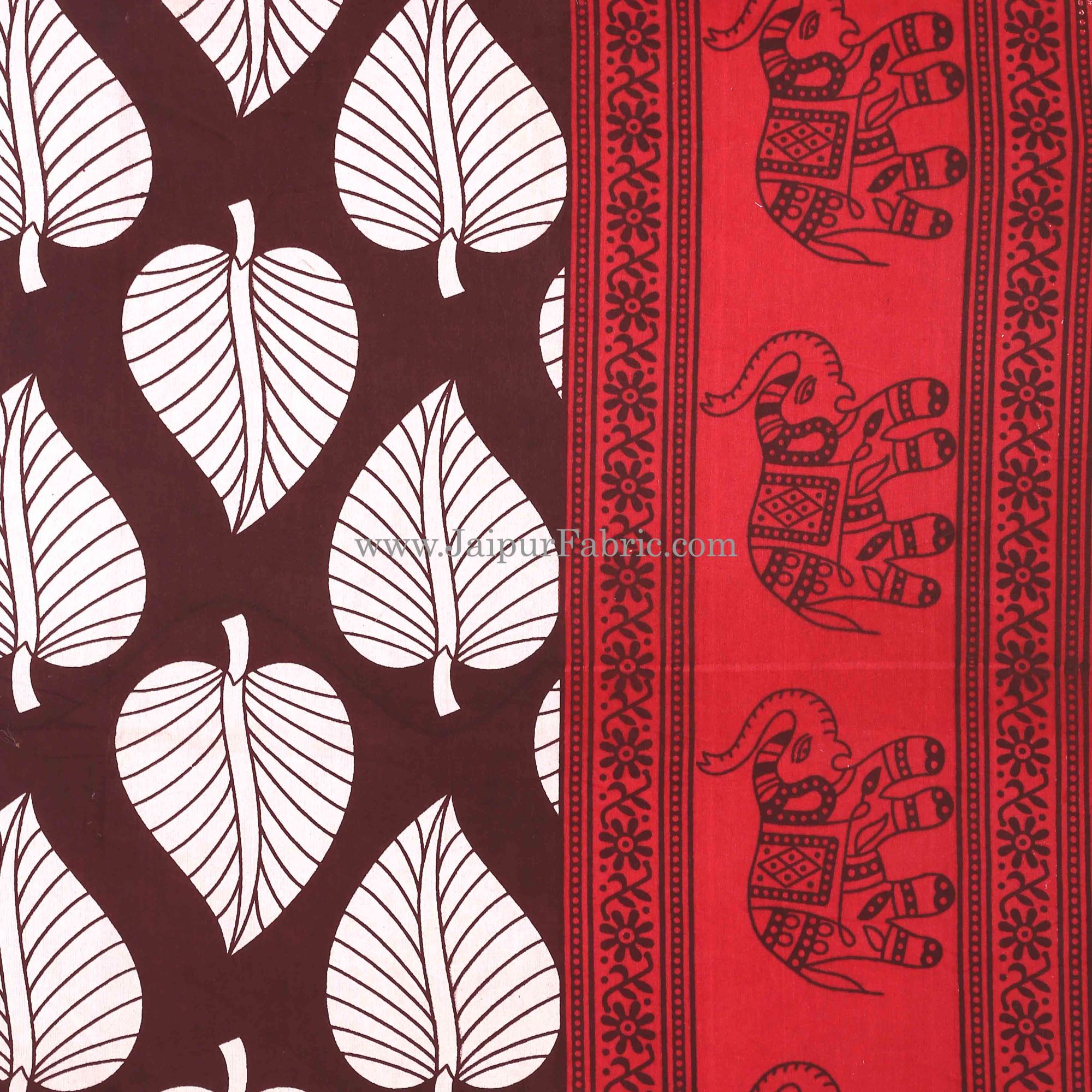 Maroon Border With  Coffee Base Paan Pattern Cotton Double Bed Sheet