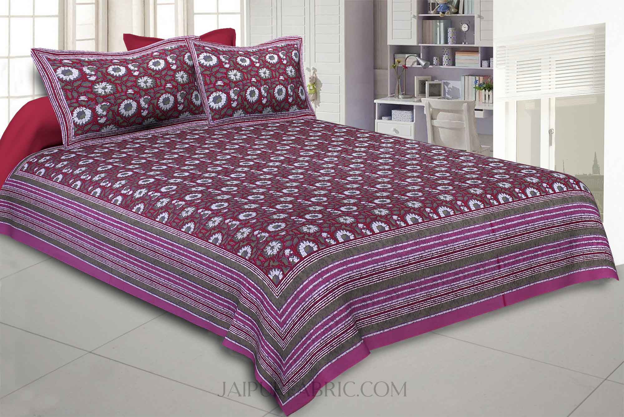 Shubh Utsav Pink Double BedSheet
