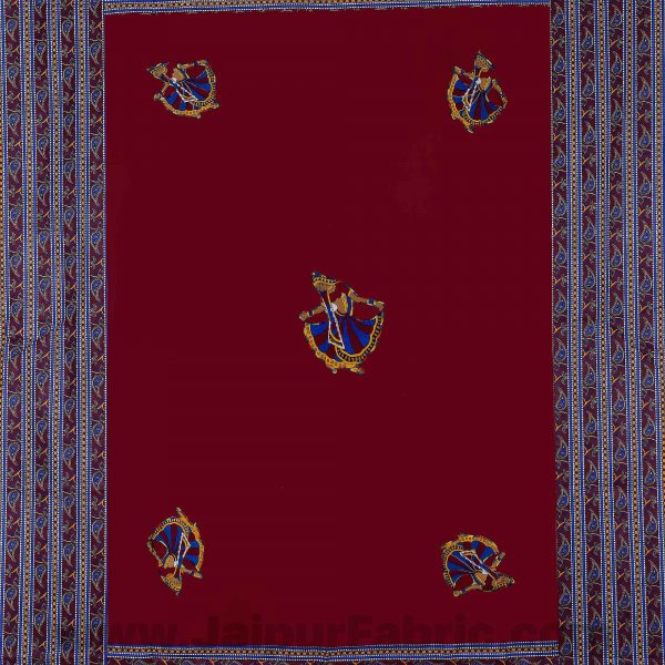 Applique Maroon Gujri Jaipuri  Hand Made Embroidery Patch Work Single Bedsheet