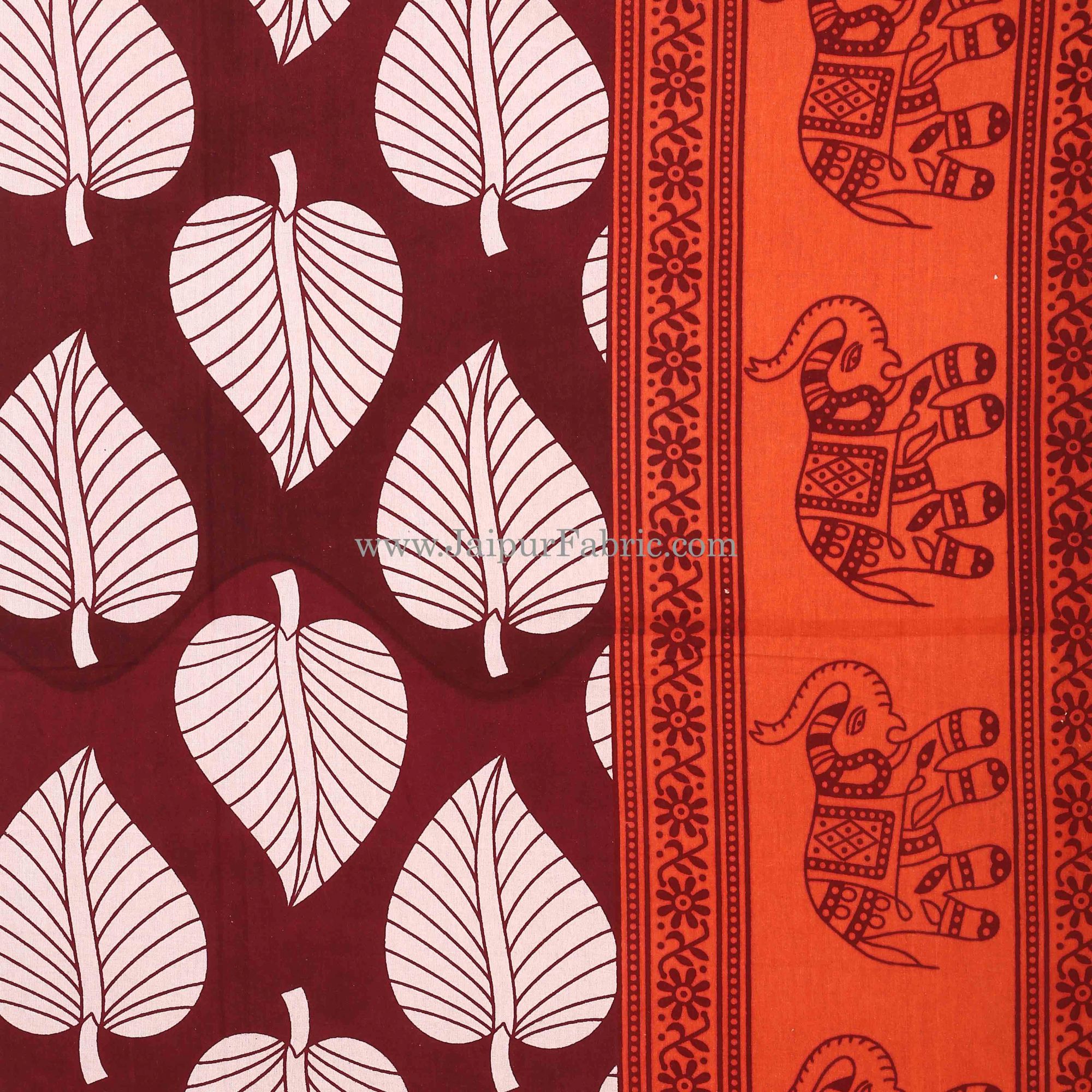 Orange  Border With  Red Base Paan Pattern Cotton Double Bed Sheet