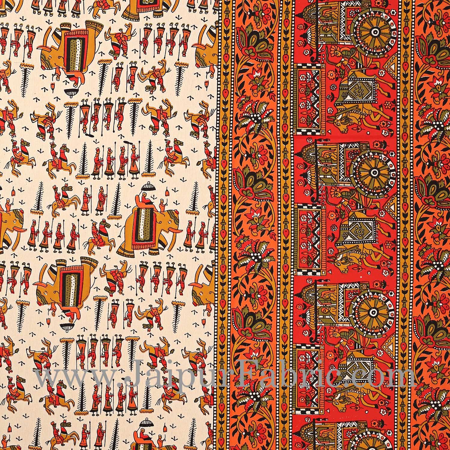 Cream Base Orange Border Rajasthani Barat Print Super Fine Cotton Diwan Set