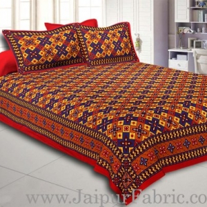 Orange Border Boota And Lehariya Lining Cotton Double Bed Sheet