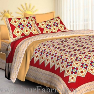 Mustard Border Red   Base Designer Check Pattern Cotton Double Bed Sheet