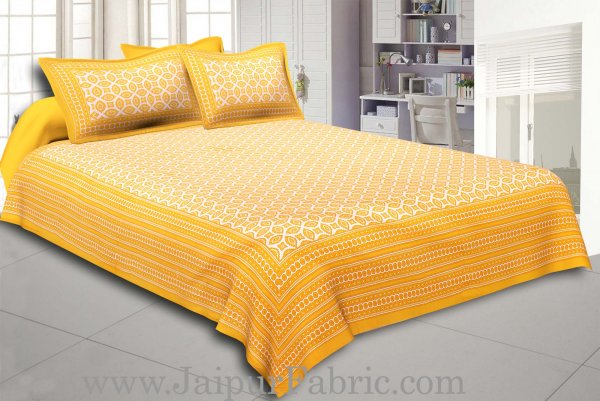 Yellow Border Cream Base Bagru Pattern Cotton Double Bed Sheet
