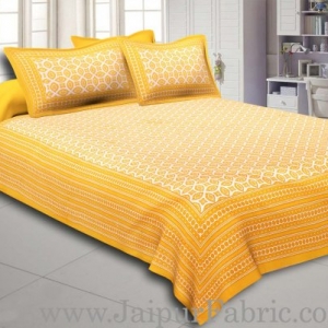 Yellow Border Cream Base Bagru Pattern Cotton Double Bed Sheet