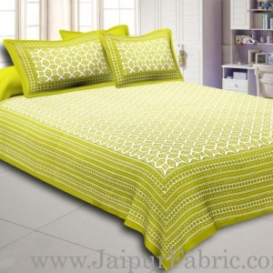 Green Border Cream Base Bagru Pattern Cotton Double Bed Sheet