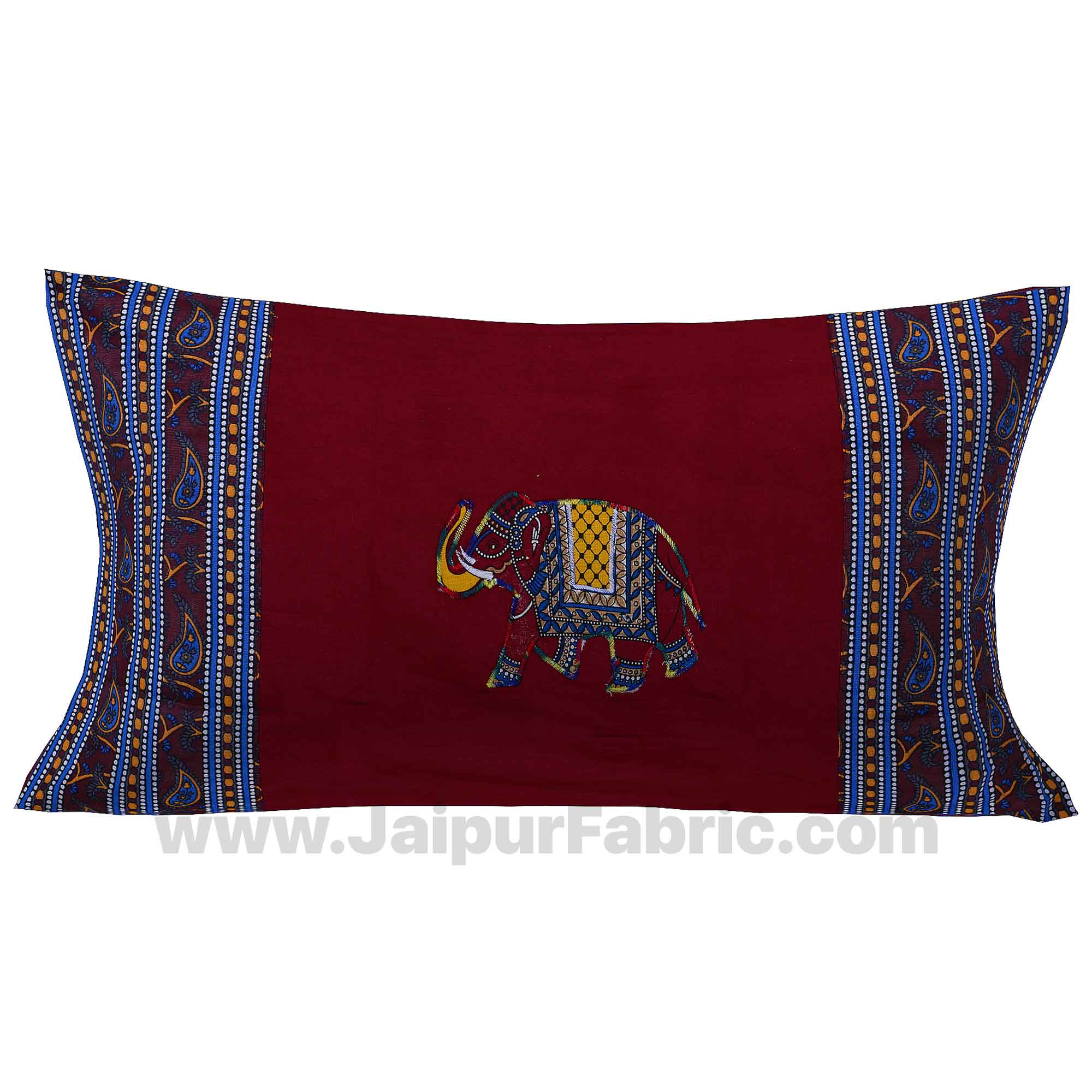 Applique Maroon Elephant Jaipuri  Hand Made Embroidery Patch Work Single Bedsheet