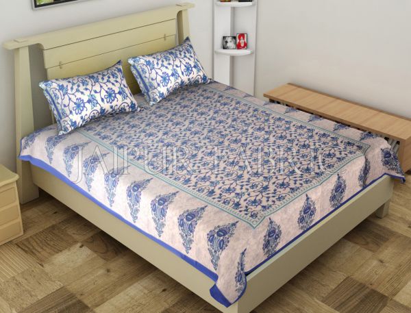 Blue Border Anthemion Pattern Cotton Single Bed Sheet