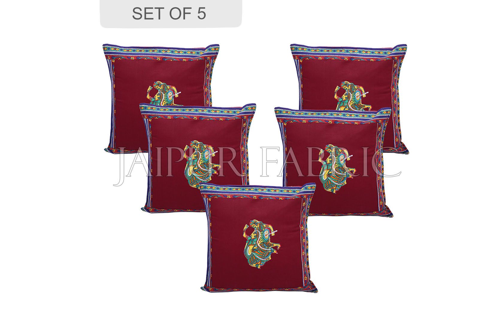 Maroon Color Traditional Folk Dance Patch Work Cotton Cushion Cover