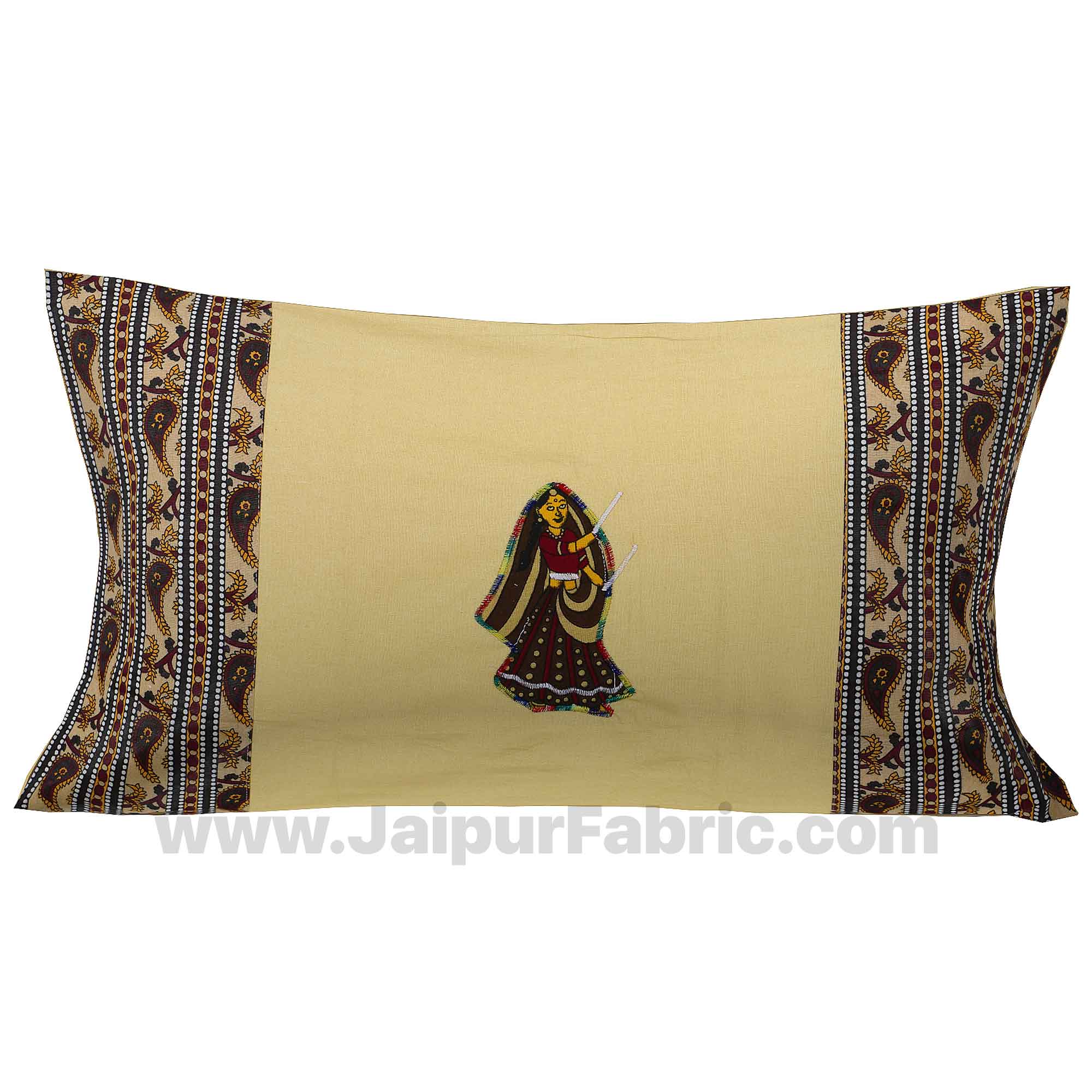 Applique Cream Dandiya Jaipuri  Hand Made Embroidery Patch Work Single Bedsheet