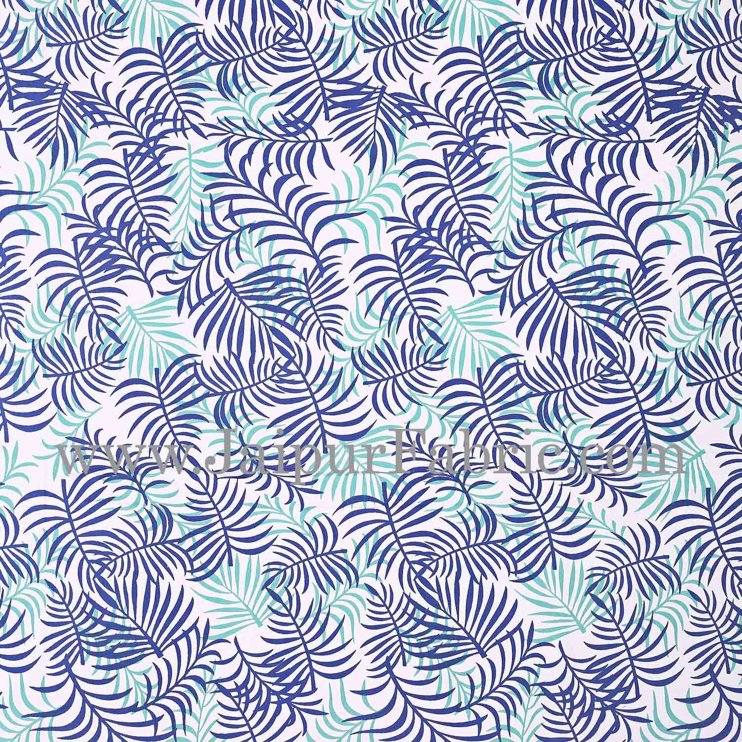 Navy Blur Border Dense Leaf Pattern Cotton Satin Bed Sheet