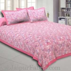 Pink  Border Dense Leaf Pattern Cotton Satin Bed Sheet