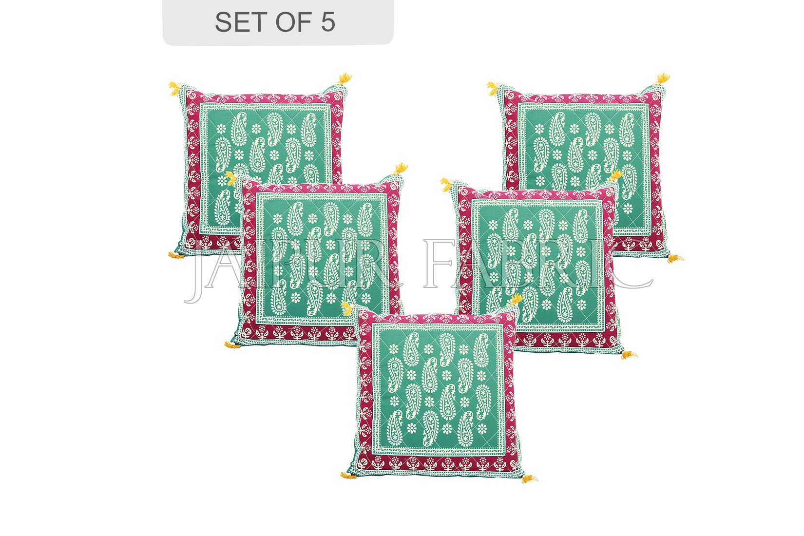 Green Base Maroon Border Keri Design Cotton Cushion Cover