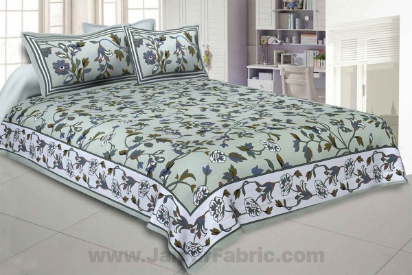 Spring Blossoms Green Double Bedsheet