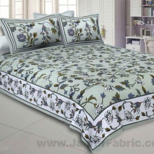 Spring Blossoms Green Double Bedsheet