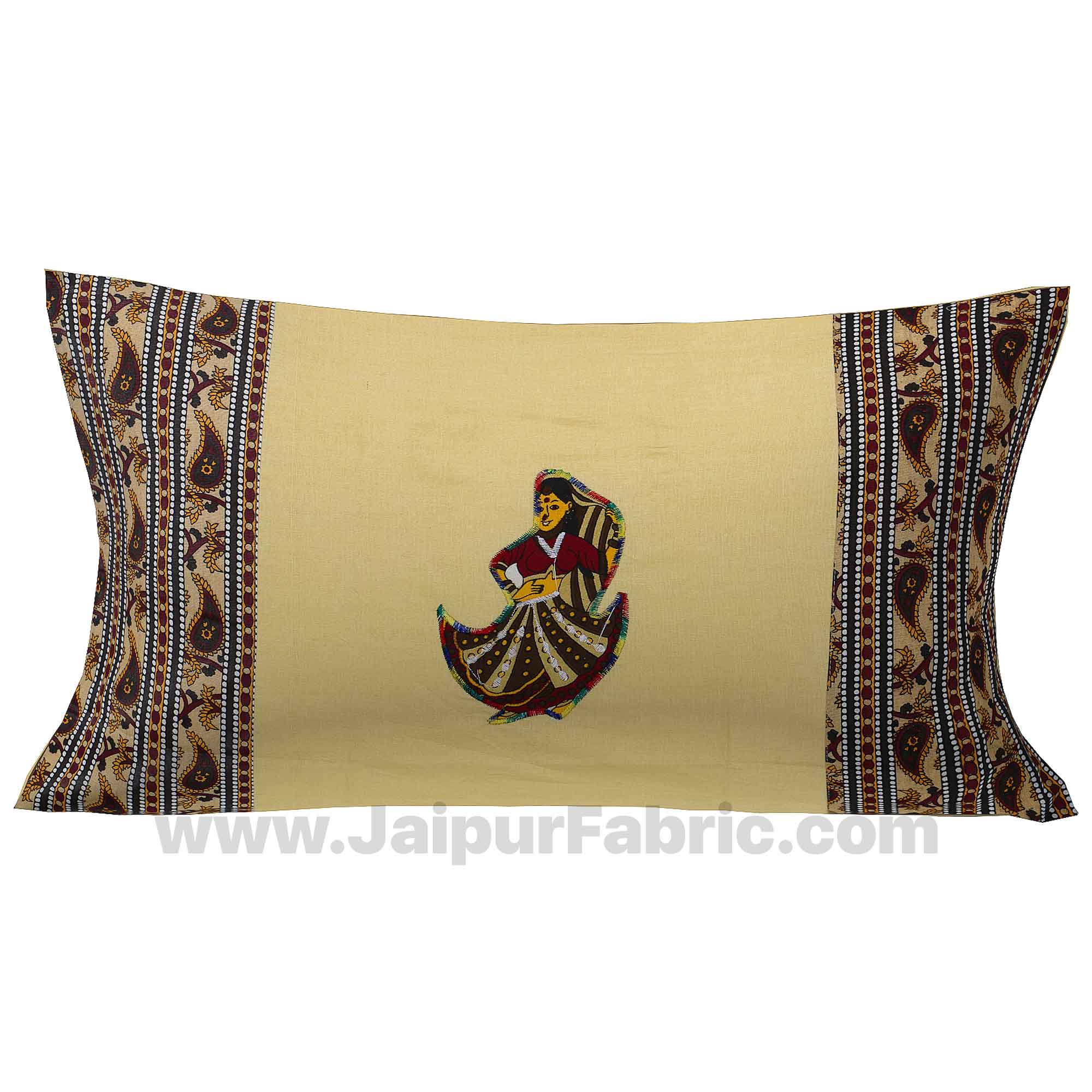Applique Cream Rajasthani Dance Jaipuri  Hand Made Embroidery Patch Work Single Bedsheet