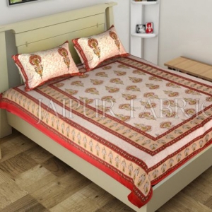 Red Jaipuri Keri Printed Cotton Single Bed Sheet
