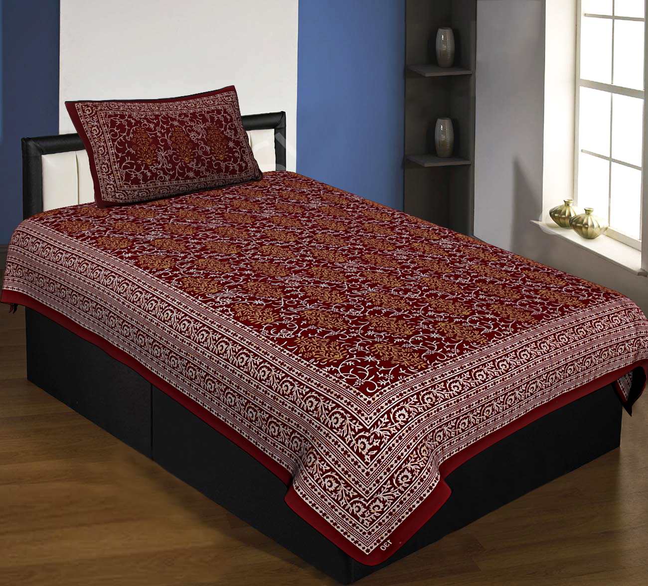 Floral Single Bedsheet Maroon with 2 Pillow Covers