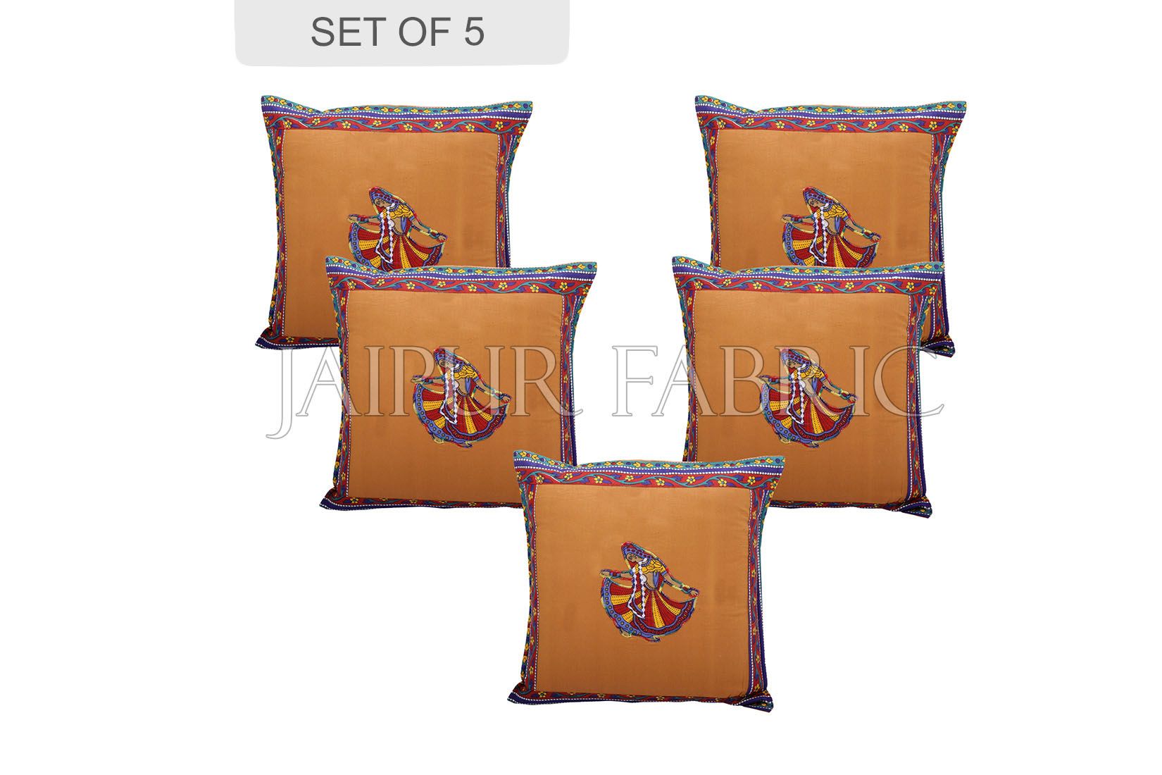Brown Color Ghoomar Patch Work Cotton Cushion Cover