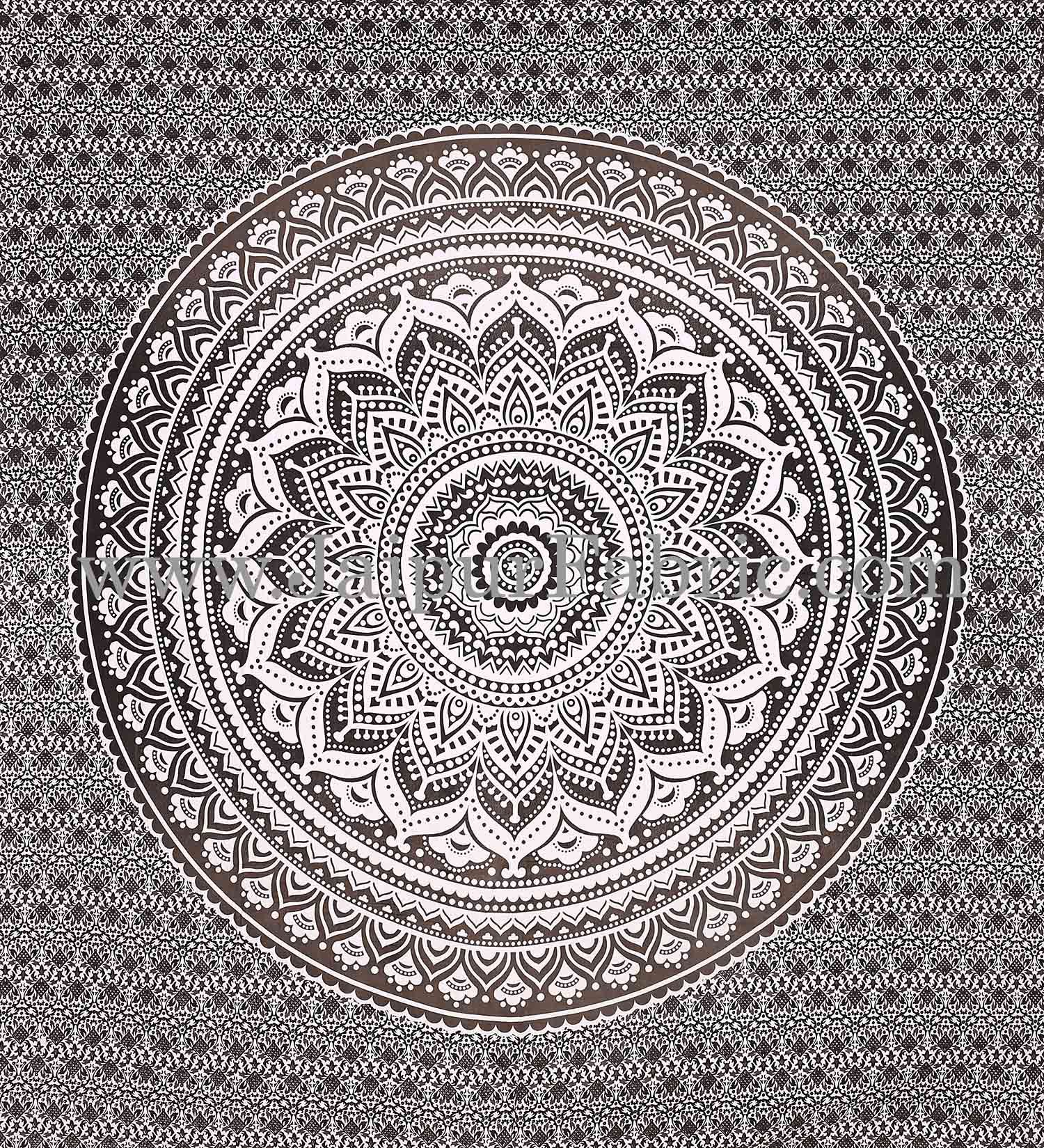 Ash Black Tapestry with broad Mandala design wall hanging and beach throw