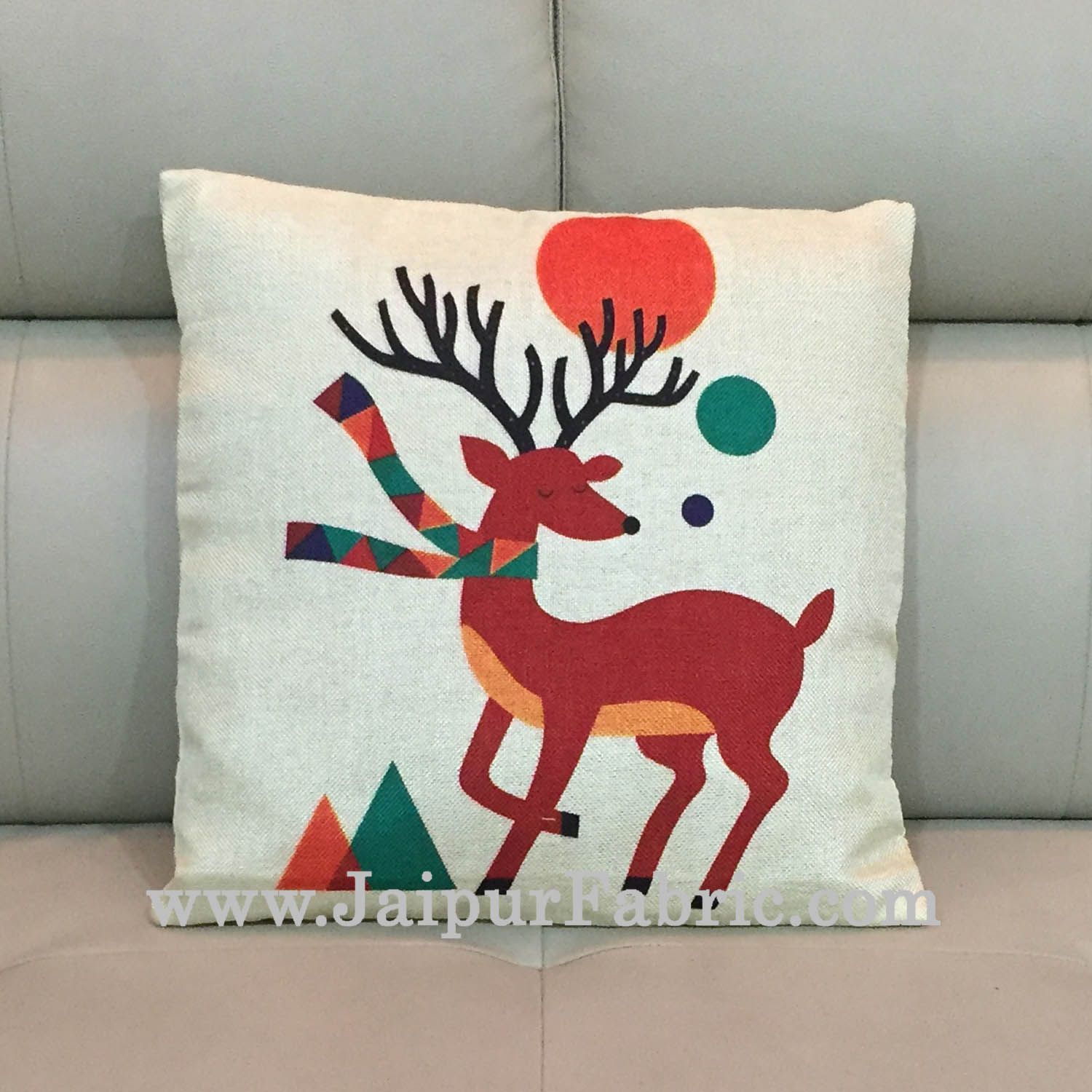 Jute Cushion Cover Digital Print Christmas Deer