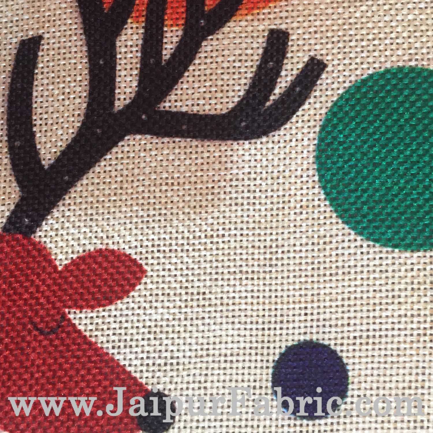 Jute Cushion Cover Digital Print Christmas Deer