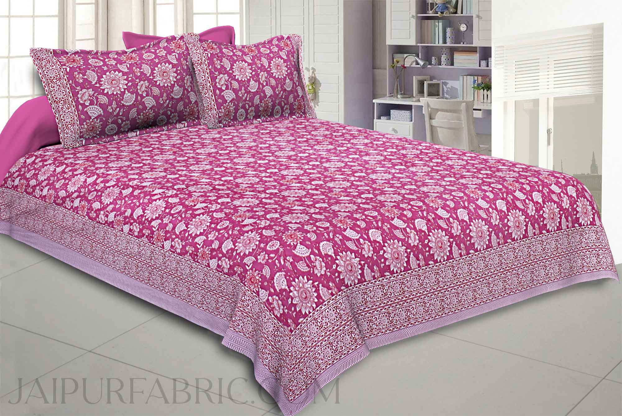 Pink Floral Flavor King Size Bedsheet