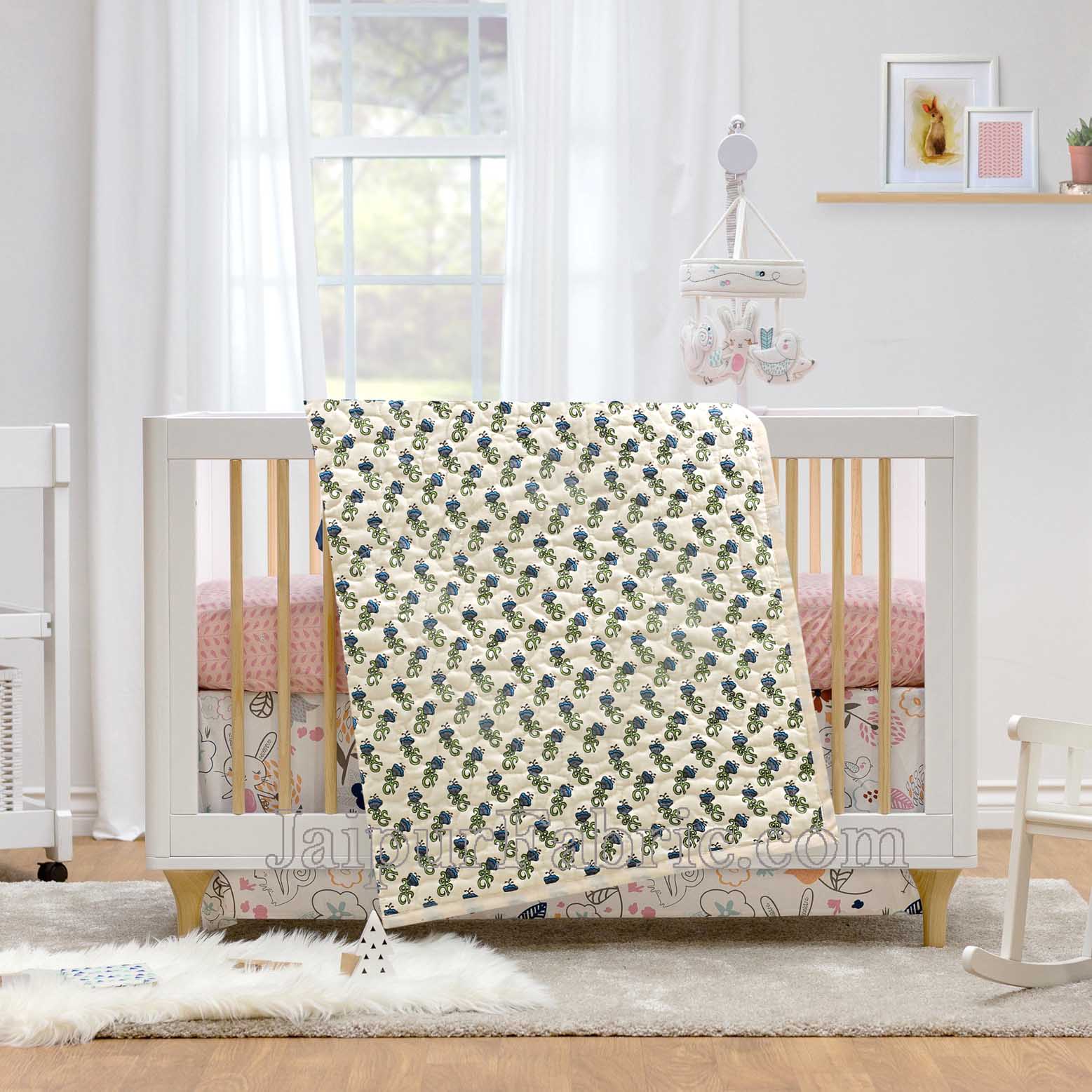 Baby Blanket Newborn Green & Grey Soft Crib Comforter and Toddler Swaddling Blankets for Babies 120 x 120 cm Colourful Cream Base Baby Quilt