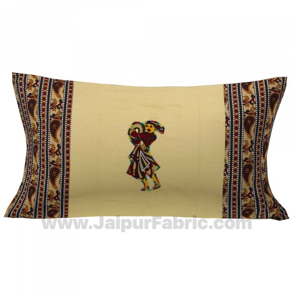 Applique Cream Chang Dance Jaipuri  Hand Made Embroidery Patch Work Single Bedsheet